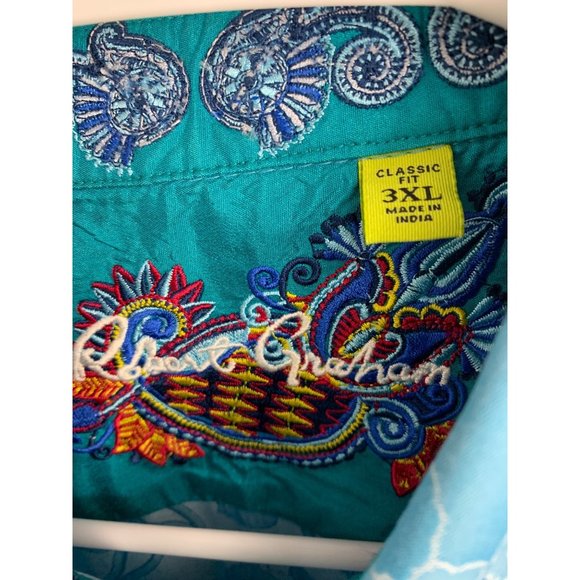 3XL Robert Graham Blue Contrast Trim Long Sleeve Shirt Classic Fit EUC 6513 - Picture 3 of 10